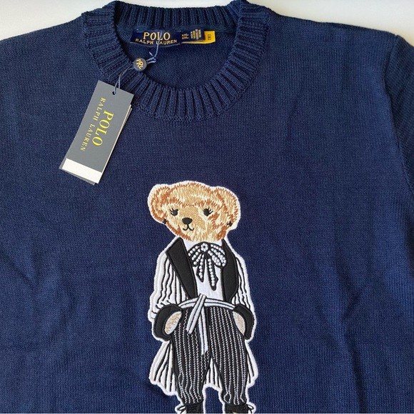Polo Ralph Lauren Bear Women’s Knit Sweater Navy Blue 2XL Cotton Crew Neck New - Picture 2 of 7